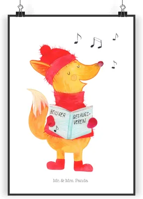 Produktbild von Mr. & Mrs. Panda Bild Fuchs Sänger DIN A3 - Weiß - Geschenk, Weihnachten, drucke, Weihnachtslieder, Füchse, Plakat, Winter, wanddeko, Heiligabend, Posterdruck, Wandbild