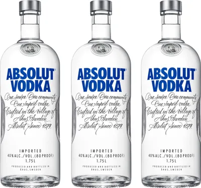 Produktbild von Absolut Vodka Original 3er Set, Premium Wodka, Schnaps, Spirituose, Alkohol, Flasche, 40 %, 3x 1.75 L