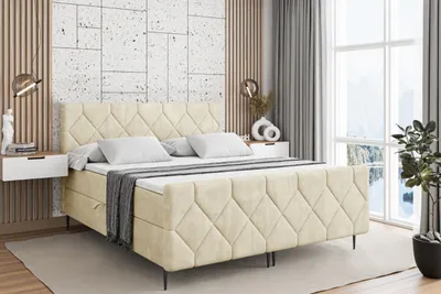 Produktbild von ALTDECOR Boxspringbett mit Schwarz Füßen, Matratze und Lattenrost, Topper, Fußteil, Polsterbett mit Bettkasten, Bett mit Stauraum H4-Matratze, Doppelbett - CATOR-FC-Z - 160x200 - Beige Casablanca
