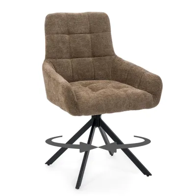 Zdjęcie produktu dla NEW HOME Krzesło FUNO obrotowe z funkcją powrotu tapicerowane krzesło do jadalni do salonu - brązowe - Szenilowe nowoczesne