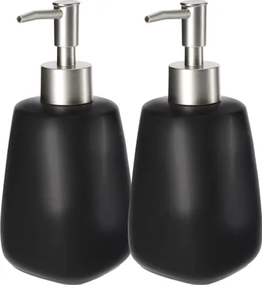 Immagine prodotto di Dispenser di sapone in Vetroceramica KADAX con pompa per bagno, cucina "Palmi", 400ml, nero, 2 pezzi