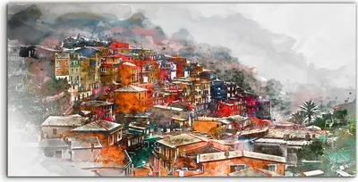 Produktbild von Coloray Acrylbild 140x70 Wandbild Acrylbilder Dorf Stadt Gebäude bunte Landschaft