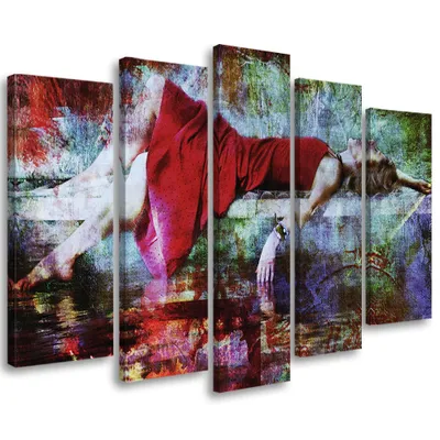Obrázok produktu pre Obraz na plátne v 5 sekciách ženský akt 100x70 cm Feeby červená maľba na stenu pripravené na zavesenie