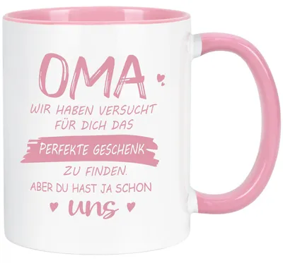 Kaffeetasse für Oma, 414 ml, Keramik, Spruch, rosa