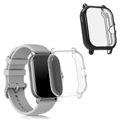 Produktbild von kwmobile 2x Silikon Hülle für Huami Amazfit GTS 3 / GTS 2 / GTS 2e Schutzhülle - Fullbody Display Cover Set aus Silikon - Schwarz Transparent