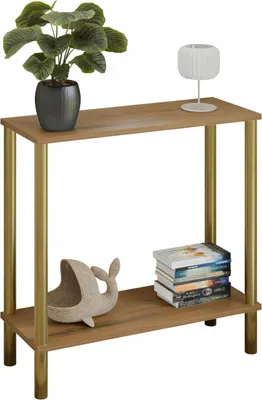 Zdjęcie produktu dla Konsola nowoczesna z półką 80x30x80 cm metalowa złota do przedpokoju