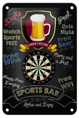 Produktbild von Blechschild Spruch 12x18cm sports bar Darts relax and enjoy