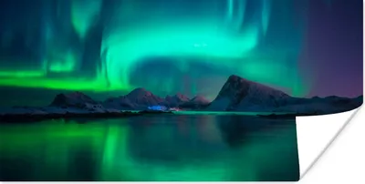 Produktbild von MuchoWow® Poster Nordlichter - Berge - Norwegen 40x20 cm - Poster für die Wand - Poster Schlafzimmer