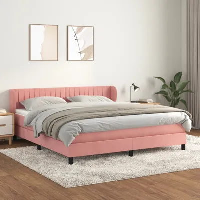 Obrázok produktu pre vidaXL Box spring posteľ s matracom ružová 160x200 cm zamat - Box spring posteľ - Box spring postele - Posteľ - Nábytok do spálne