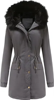 Produktbild von ASKSA Damen Winterjacke Wintermantel Baumwolljacke Warm Dickere Reißverschluss Tasche Mantel, B-Grau, S