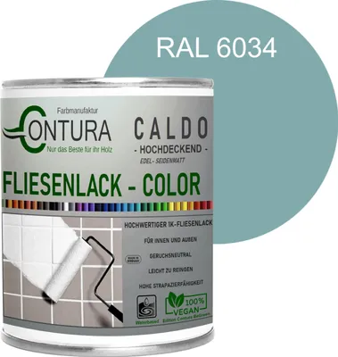 Produktbild von Fliesenlack 750ml. Fliesenfarbe 20 Farben Lack Fliesen Wand Boden Bad Küche -  RAL 6034 Pastelltürkis