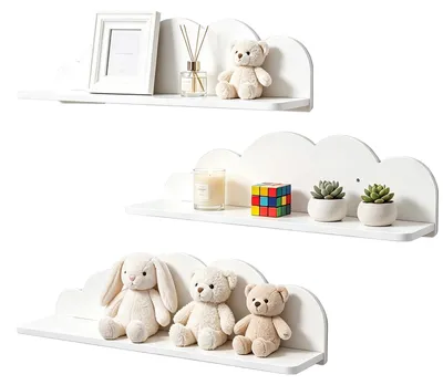 Image de Ensemble de 3 étagères en forme de nuages pour chambre d'enfant, blanches