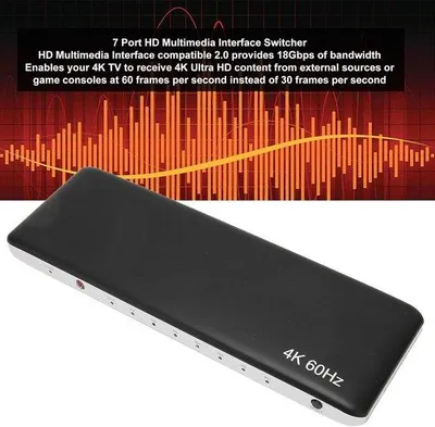 Image de Commutateur HDMI 4K 7-en-1 avec télécommande, 60 Hz, 3D, UHD, HDR