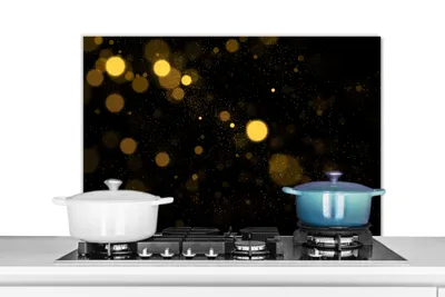 Obrázok produktu pre MuchoWow® Splashback Kuchyňa - Kuchynský backsplash - Ochrana steny pre sporák a drez Zlatá - abstraktná - luxusná - čierna 80x55cm Alu-Dibond