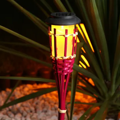 Produktbild von LED Solar Gartenfackel - Bambus - simulierter Flammeneffekt - H: 54cm - pink