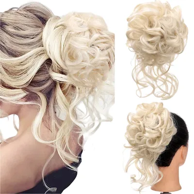 Produktbild von Dutt Haarteil, Gewellt Messy Bun Haarteile für Damen und Mädchen, Weißgold