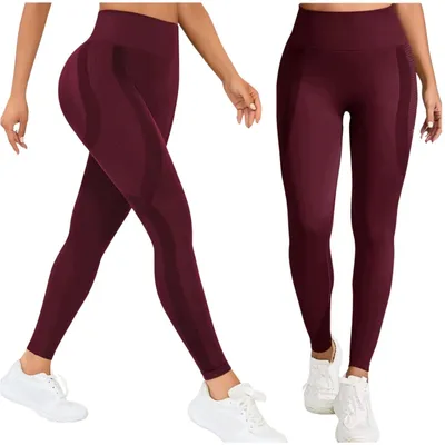 Produktbild von Damen Sport Leggings Push Up - Hoher Bund - Größe M - Bordeaux - Blickdicht Fitness Tights
