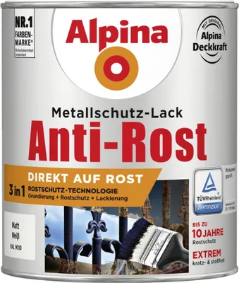Produktbild von Alpina Metallschutz-Lack Anti-Rost 750 ml weiß matt