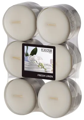 Produktbild von 12 Gala Flavour by GALA Maxi Duftlichte Ø 58 mm, 24 mm weiss - Fresh Linen 96927 Duftkerzen Maxi-Teelichter Duft-Teelichter