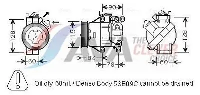 Zdjęcie produktu dla AVA COOLING SYSTEMS TOAK479 5SER09C Klimatyzacja Sprężarka klimatyzacji PAG 46 R134a do TOYOTA Yaris hatchback (P1)