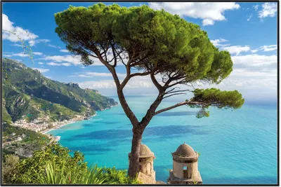 Produktbild von Wallario Wandbild Italienische Küste, Größe: 61 x 91,50 cm, Poster mit schwarzem Aluminiumrahmen
