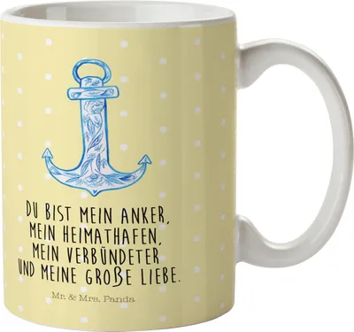Produktbild von Mr. & Mrs. Panda Plastikbecher Anker Blau - Gelb Pastell - Geschenk, Pott, Trinklernbecher, Kinderbecher, Tiere, Mehrwegbecher, Kindertasse