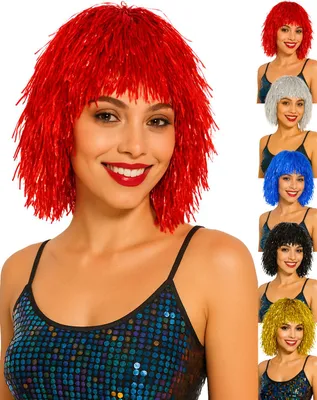 Produktbild von Lametta Perücke in verschiedenen Farben für Damen, Farbe:Rot