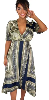 Image de Ax - Robe portefeuille pour femme GT13566 (34 DE) (vert kaki imprimé)