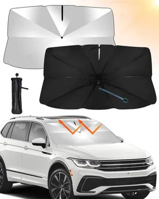 Produktbild von Famanu Auto-Sonnenschutz für die Windschutzscheibe - 360° drehbar, faltbar, UV-Schutz, L (140 x 78 cm)
