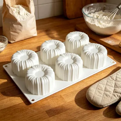 Produktbild von Hitzebeständige Silikon-Mousse-Backform mit 6 Mulden für Gebäck, Schokolade, Eiscreme, Brownies, Pudding und Süßigkeiten
