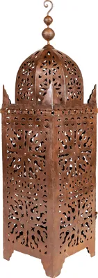 Produktbild von Orientalische rostige Laterne aus Metall Frane 105cm groß | Marokkanische Rost Gartenlaterne für draußen, oder Innen als Bodenlaterne | Marokkanisches Gartenwindlicht hängend oder zum hinstellen