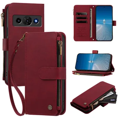 Obrázek produktu pro Pouzdro pro ZTE nubia P7 Pro,Polyuretankůže peněženkové pouzdro, na karty, kapsa na zip, stojánek, poutko Červená