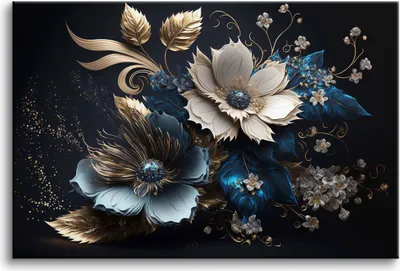 Zdjęcie produktu dla Obraz na płótnie obrazy na ścianę do salonu kwiaty złoto glamour 80x120