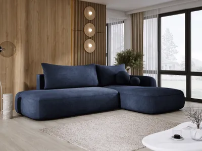 Zdjęcie produktu dla DomoHome Narożnik BABU z funkcją łóżka - Nowoczesny Narożnik Tapicerowany Do Salonu Funkcjonalna Sofa Łóżko W Tkaninie CLOUD Rozmiar: 300x105x60cm, Prawa Strona Kolor: Niebieski