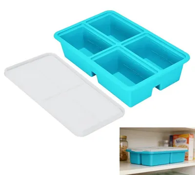 Produktbild von 2er Set Silikon Gefrierform mit Deckel Suppenbehälter 4x250ml Eiswürfelform Meal Prep Vorratsdose Blau