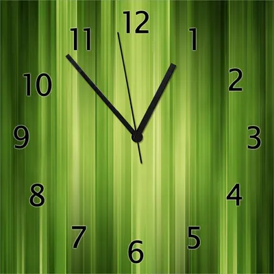 Produktbild von Wallario Design Wanduhr Grün und schwarz gestreift - Abstraktes Streifenmuster aus Echtglas, Größe 30 x 30 cm