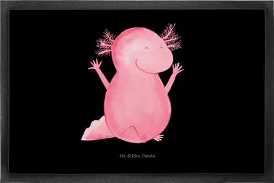 Produktbild von Mr. & Mrs. Panda Schmutzmatte Axolotl Hurra 50 x 75 cm - Schwarz - Geschenk, Fröhlich, Schmutzfangmatte, Motivation, Lurch, Sauberlaufmatte, Fußabstreifer, fußmatte