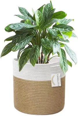 Immagine prodotto di Cestino per piante - Sacchetto decorativo - Cotone e juta - 23 cm