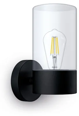 Produktbild von Philips Flareon Wandleuchte, 25 W, E27 ohne Leuchtmittel, Wandbeleuchtung für den Außenbereich, Schwarz, Metall, IP44, Terrasse, Garten, I
