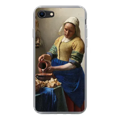 Produktbild von MuchoWow® Handyhülle Schutzhülle Hülle für iPhone 7 Das Milchmädchen - Gemälde von Johannes Vermeer Silikon Softcase Handy Hülle - Kartenhalter