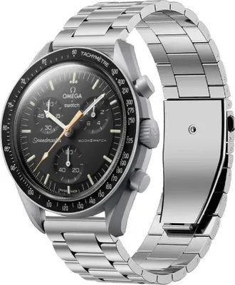 Image de Bracelet de montre, acier inoxydable, boucle déployante, argenté, pour MoonSwatch
