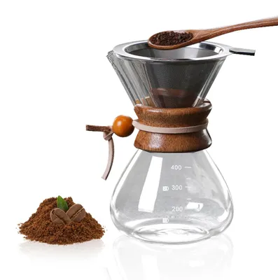 Pour-Over-Kaffeemaschine 400 ml, Edelstahlfilter, Glaskanne, 1-2 Tassen