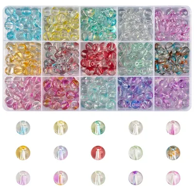 Glaskügelchen 8 mm, 380 Stück, bunt, für Armbänder und DIY-Schmuck