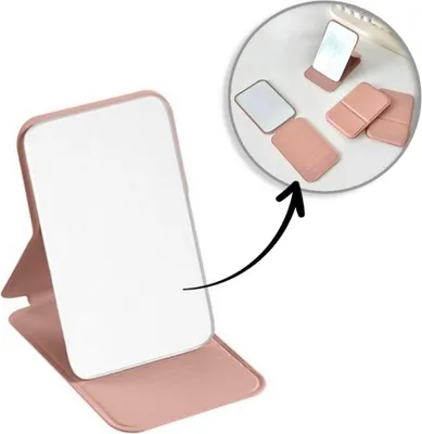 Image de Miroir cosmétique pliable Ecarla dans un étui rose
