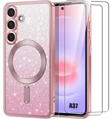 Image de Coque + 2 Verres Trempés pour Samsung Galaxy A37 5G, Protection avec Cercle Magnétique - Rose