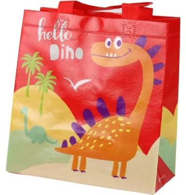 Produktbild von Leantoys Dinosaurier-Geschenktüte, Rot, 23 cm x 21,5 cm x 11 cm