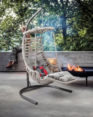 Produktbild von Capri Swing Poly-Rattan Hängesessel mit Gestell & Kissen, Gartenschaukel AlacatiPlus (Weiß)