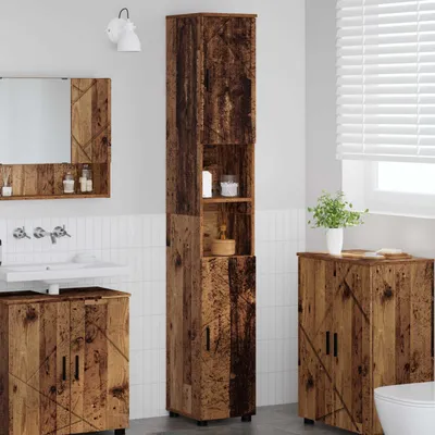 Image de Armoire de salle de bain en bois vieilli, dimensions : 30 x 35 x 192 cm