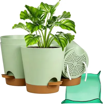 Produktbild von Selbstwässernder Blumentopf 15.2 cm, 4 Stück, Kunststoff, mit Bewässerungssystem, für Innenbereich