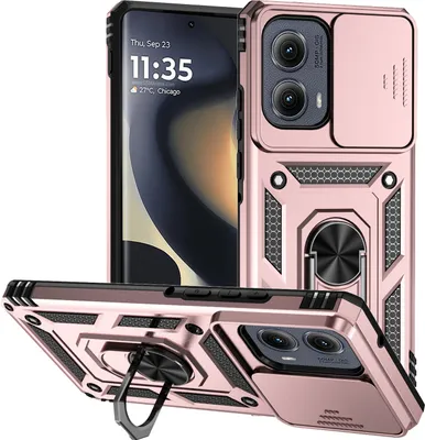 Obrázek produktu pro Pouzdro pro Motorola Edge (2024) dvouvrstvé pouzdro s posuvným krytem kamery a prstencovým stojánkem Růžový